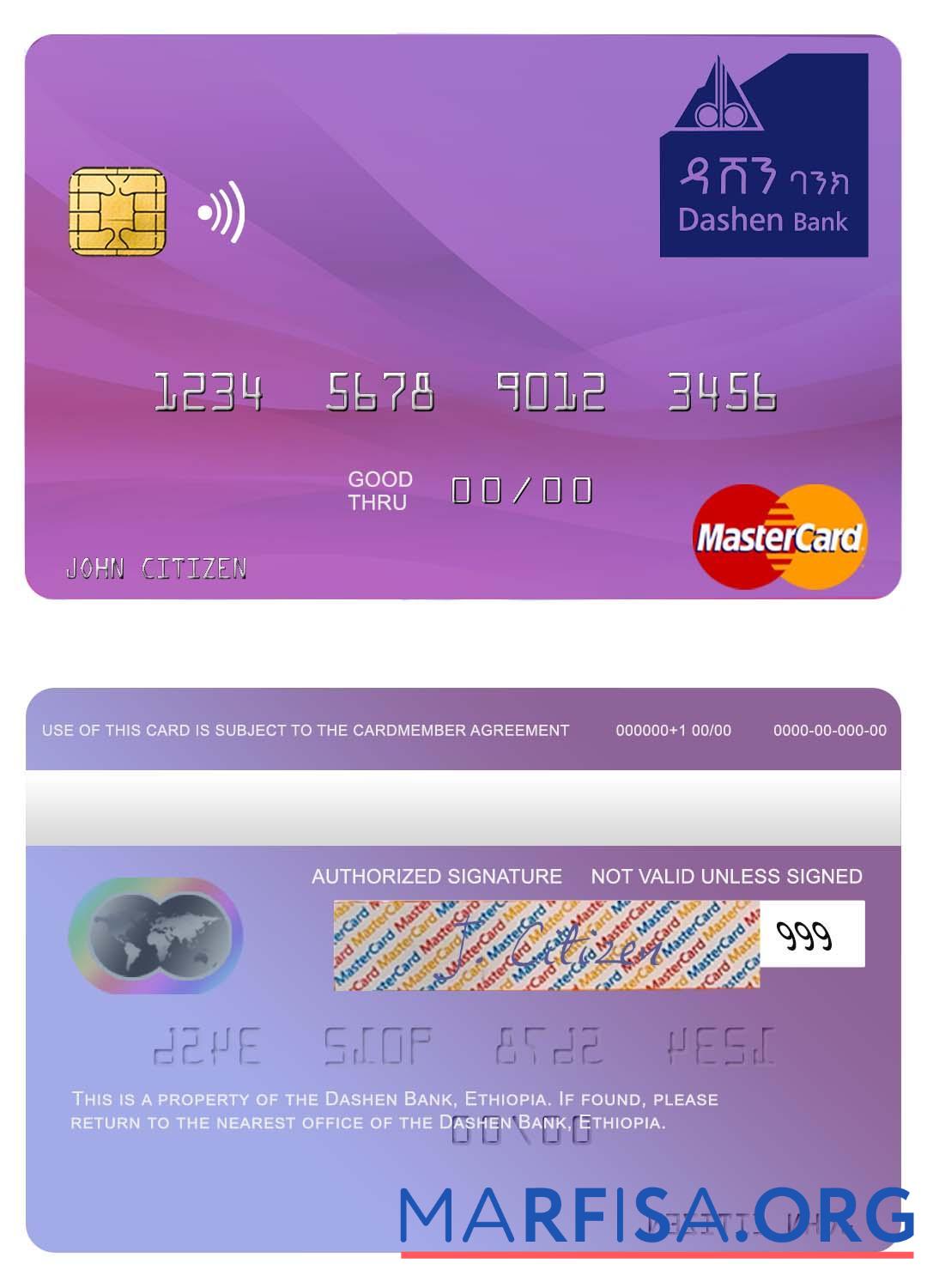 Realistic Ethiopia Dashen Bank mastercard example